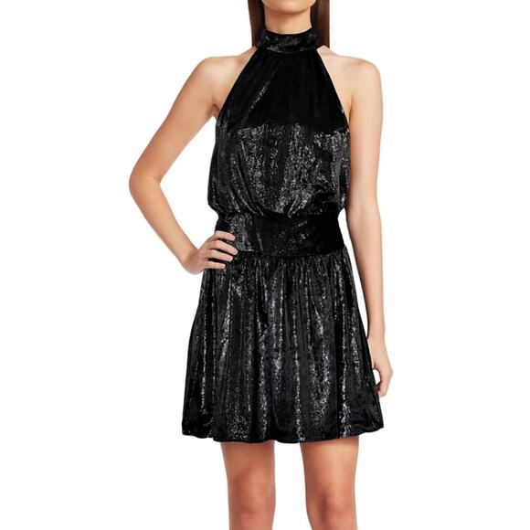 NWT RAMY BROOK Ellin Shimmer Velvet Halter Party Cocktail Mini Dress - Picture 1 of 9